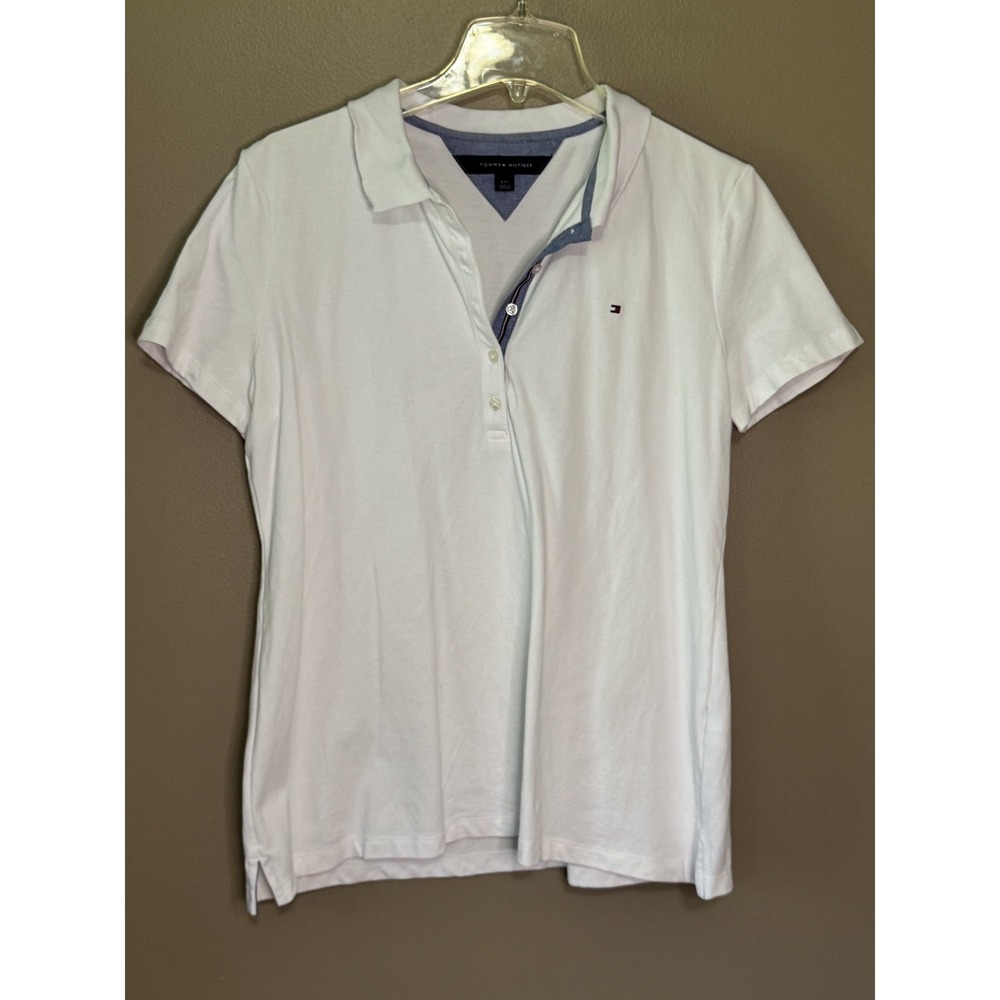 Tommy Hilfiger Women White Short Sleeve Polo Shirt Regular Fit L TJTATK717